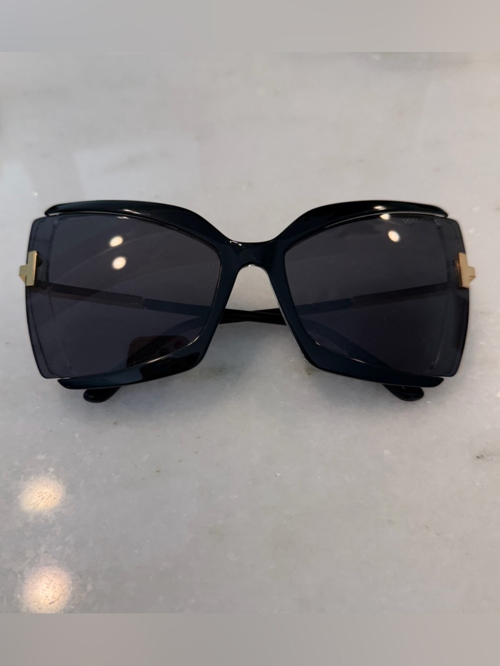 Tom Ford Black Oversized Square Women's Sunglasses with Gold Temples
